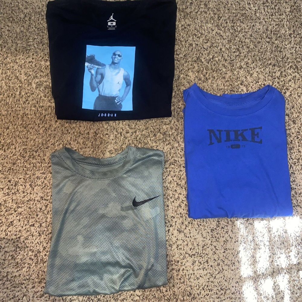 Nike Jordan Shirt Lot Of 3  Mens Medium Blue Aqua Gray Graphic Logo Spell out